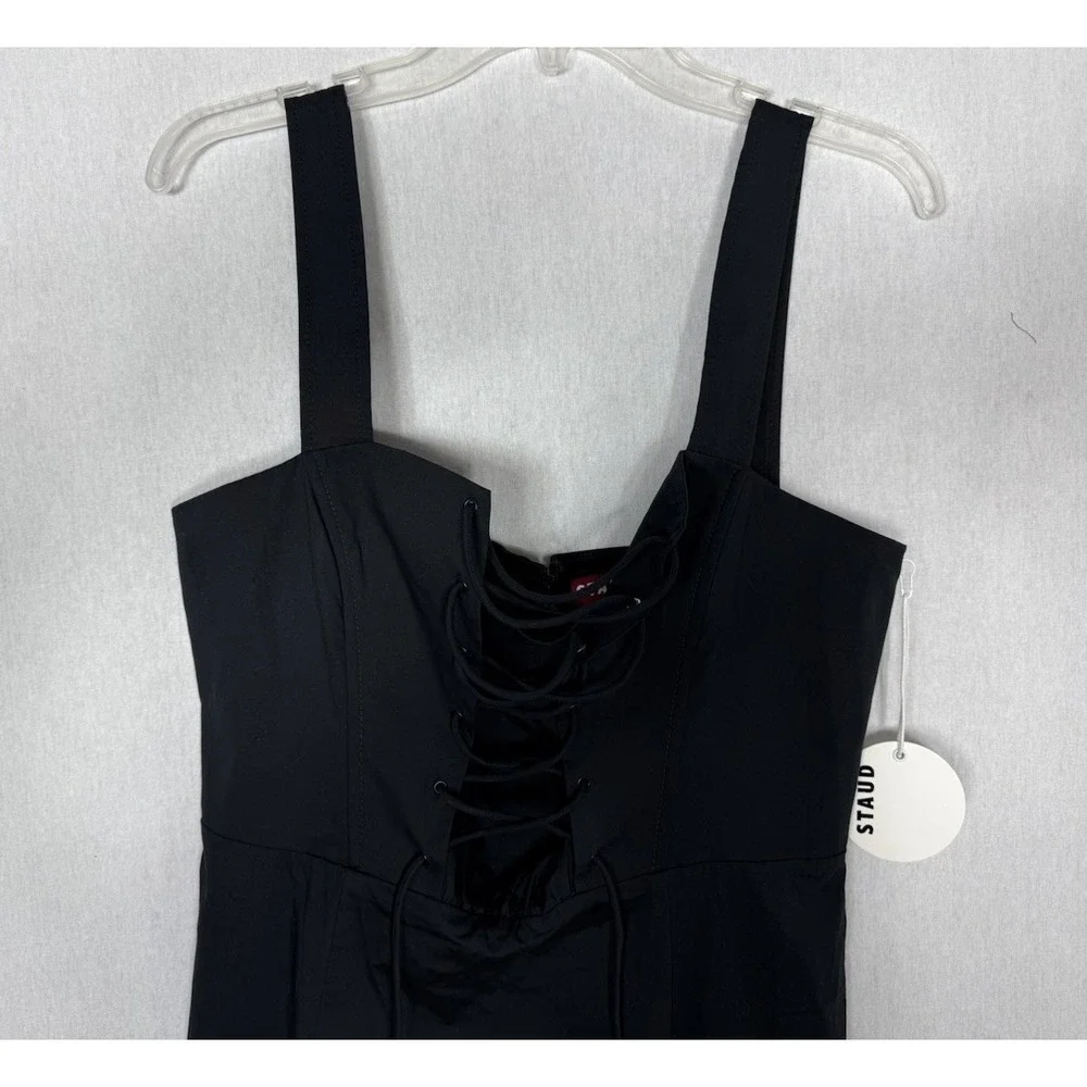 STAUD Sutton Lace Up Black‎ Midi Dress Size 10 New - Picture 4 of 14